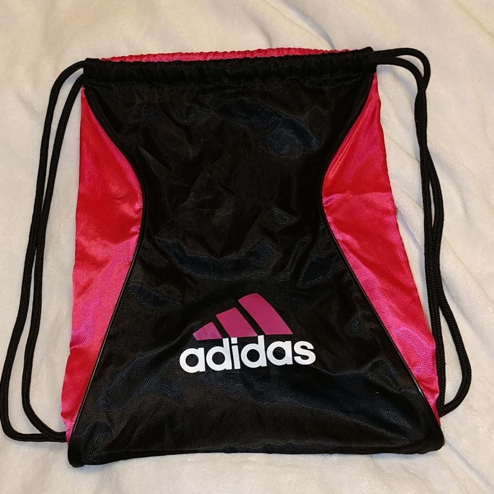 ADIDAS Black Pink Reversible Drawstring Backpack Compact Foldable - Picture 1 of 2
